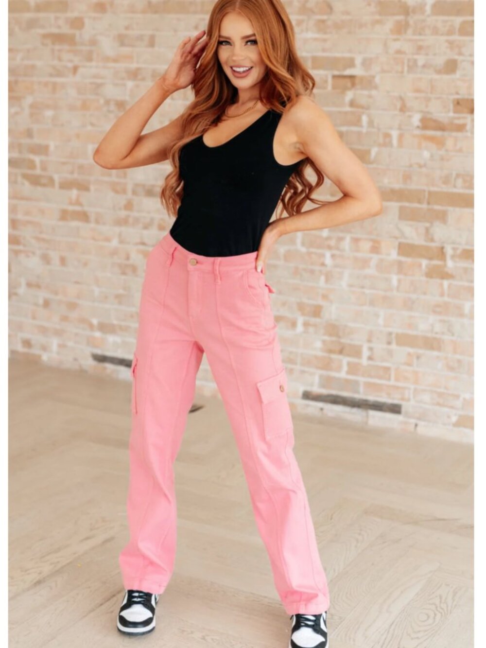 NWT Judy Blue High Rise Cargo Straight Jeans in Pink JB88837 Women's 15/32